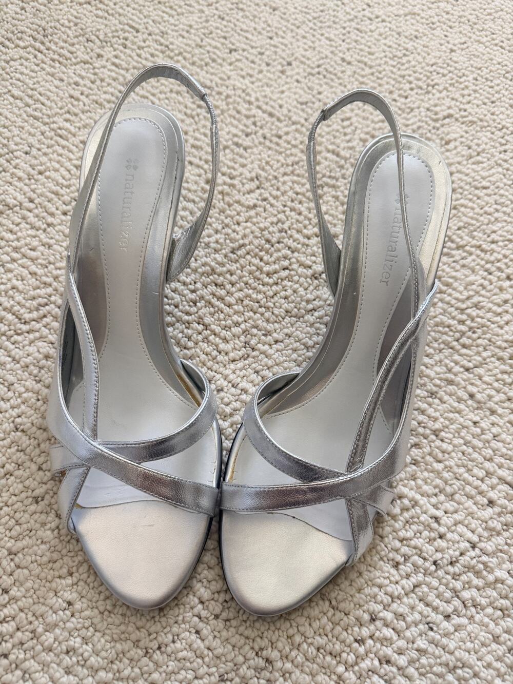 Naturalizer Prissy Silver Leather Slingback Sandals, Women's 9.5 M, With Box